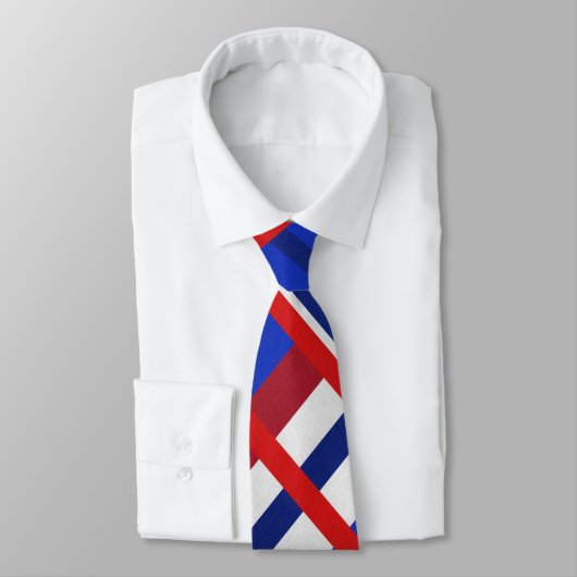 Cravate Plaid en rouge, blanc, bleu Motif moderne (Attaché)