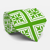 Cravate plaid, fleur, vert et blanc (Roulé)