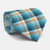 Cravate Plaid fou Teal et bilatéral orange de contrôle (Roulé)