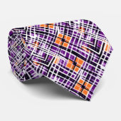 Cravate Plaid Halloween Géométrique - Violet, Orange, Blan (Roulé)