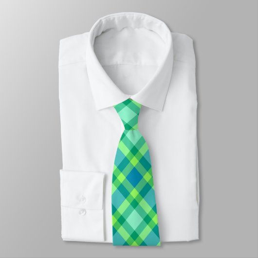 Cravate Plaid moderne de la moitié du siècle - vert et (Attaché)