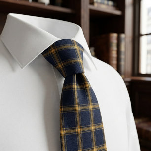 Cravate Plaid Navy et Or Luxueux
