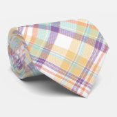 Cravate Plaid or, bleu, pourpre et blanc (Roulé)