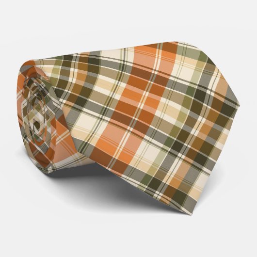 Cravate Plaid orange, vert et crème (Roulé)