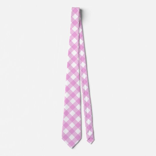 Cravate Plaid pastel rose et blanc (Devant)