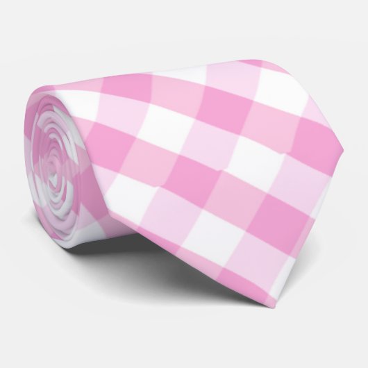 Cravate Plaid rose ; Motif Checkered (Roulé)