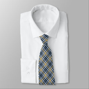 Cravate Plaid sportif bleu marine et jaune or