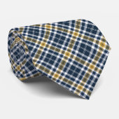 Cravate Plaid sportif bleu marine et jaune or (Roulé)