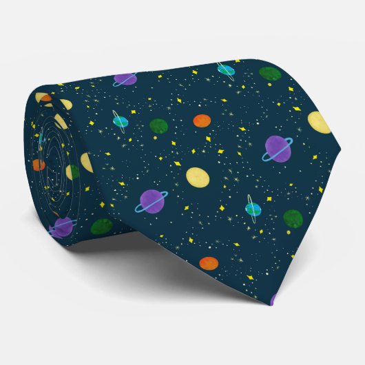 Cravate Planètes et étoiles spatiales en Galaxie inconnue (Roulé)