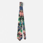 Cravate Plante de couleur noire rose verte blanche (Devant)