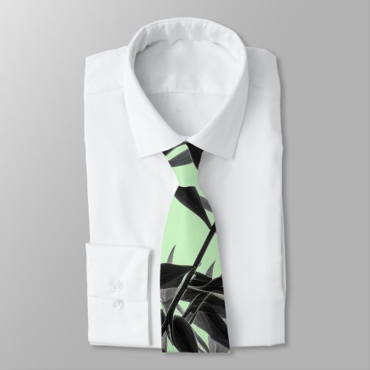 Cravate Plante en bambou noir et vert menthe (Attaché)