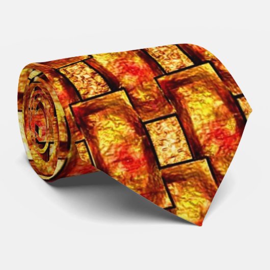 Cravate Plaques rectangulaires marron-orange sculptées et (Roulé)