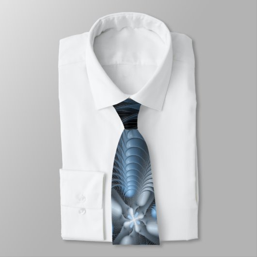Cravate Plastique bleu gris 3D Fractal Art moderne Abstrai (Attaché)