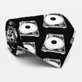Cravate Platine Tourne-Disques Rétro Graphique en Blanc (Roulé)