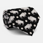 Cravate Pleine lune blanche de Buffalo sur le noir solide (Roulé)