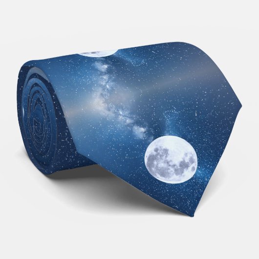 Cravate Pleine lune sur un ciel étoilé bleu (Roulé)
