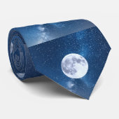 Cravate Pleine lune sur une astronomie du ciel étoilé bleu (Roulé)