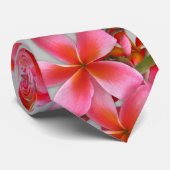 Cravate Plumeria hawaïenne rose Fleurs tropicales sur gris (Roulé)