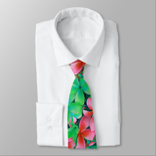 Cravate Plumeria Hawaiienne rose Vert Gros Fleurs