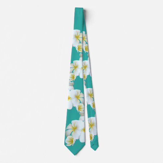 Cravate Plumeria Lagoon Blue-Green Hawaiian Flowers Cravat (Devant)