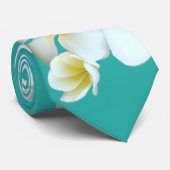 Cravate Plumeria Lagoon Blue-Green Hawaiian Flowers Cravat (Roulé)