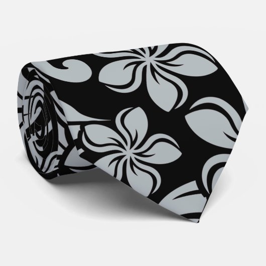 CRAVATE PLUMÉRIE DE L'ÎLE (NOIR/GRIS) (Roulé)