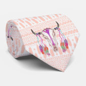 Cravate Plumes de crâne de Taureau d'aquarelle et Aztèque (Roulé)