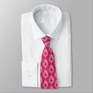 Cravate Plumes de paon, rose pastel sur rose Fuchsia