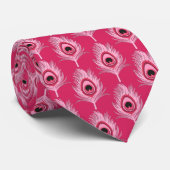 Cravate Plumes de paon, rose pastel sur rose Fuchsia (Roulé)