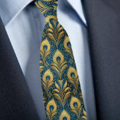 Cravate Plumes Peacock Bleues et Or