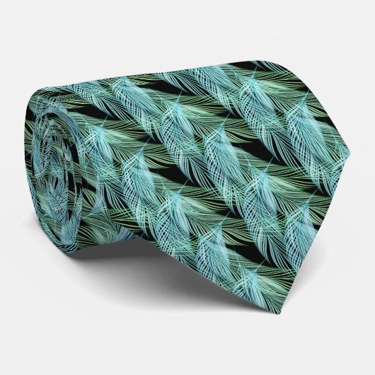 Cravate Plumes vertes tombantes Abstraites (Roulé)