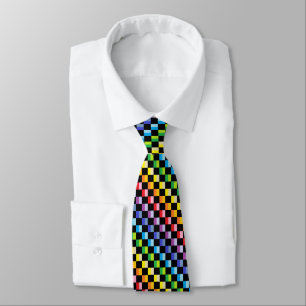 Cravate Plus large noir Checkered d'arc-en-ciel de spectre
