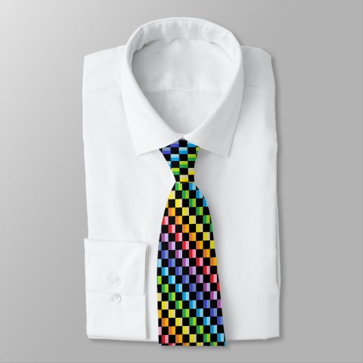 Cravate Plus large noir Checkered d'arc-en-ciel de spectre (Attaché)