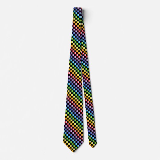 Cravate Plus large noir Checkered d'arc-en-ciel de spectre (Devant)