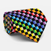 Cravate Plus large noir Checkered d'arc-en-ciel de spectre (Roulé)