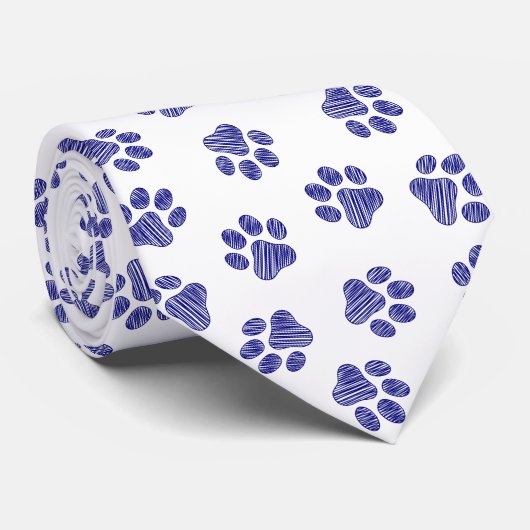 Cravate Poches de Doodle, Paws de Chien, Paws Bleus de Mar (Roulé)