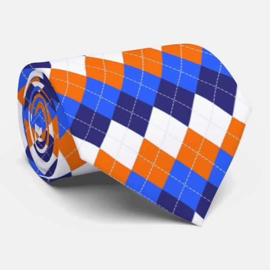 Cravate Pochette de cou argyle bleue, orange et blanche (Roulé)