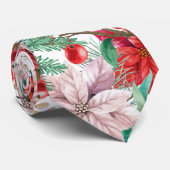 Cravate Poinsettia and berries floral Christmas holiday (Roulé)