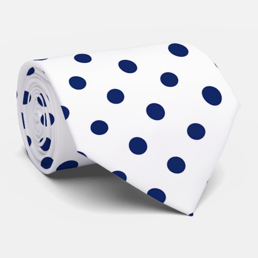 Cravate Point Polka bleu marine simple (Roulé)