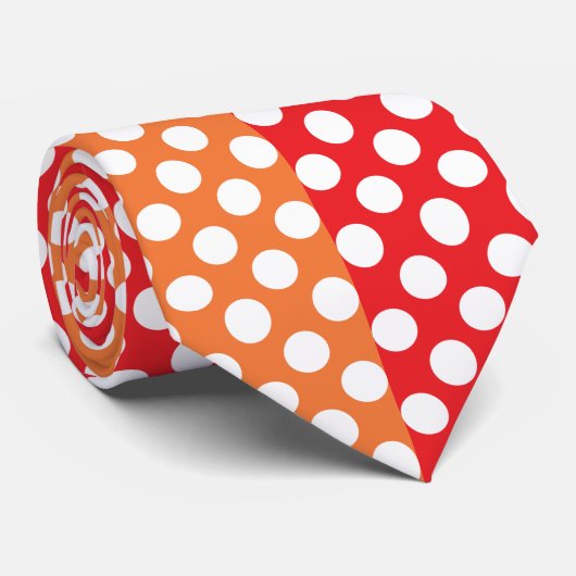 Cravate Pointe Polka blanche, rouge et orange (Roulé)