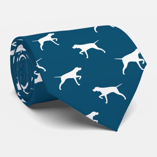 Cravate Pointer Dog Silhouettes Motif Bleu et Blanc (Roulé)