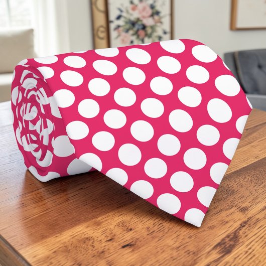 Cravate Points blancs sur personnalisé rose chaud