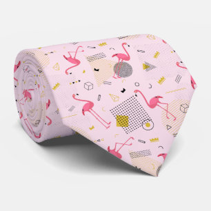 Cravate Points et diamants des Flamants roses rétro en ros