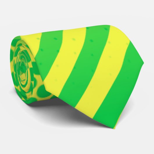 Cravate Points et rayures jaunes et verts (Roulé)