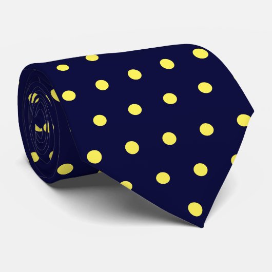 Cravate points jaunes bleu (Roulé)
