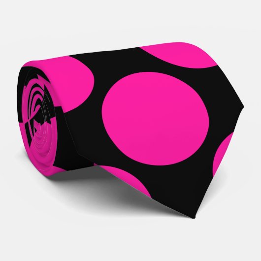 Cravate Points noirs roses chauds (Roulé)