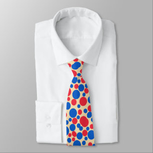 Cravate Points Rouge Et Bleu Sur Tan