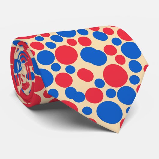 Cravate Points Rouge Et Bleu Sur Tan (Roulé)