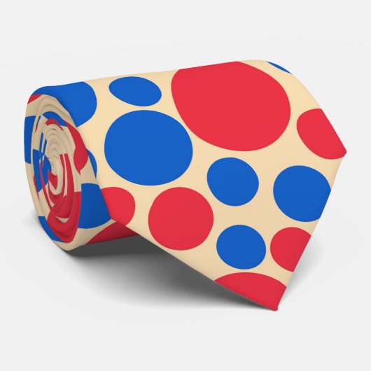 Cravate Points Rouge Et Bleu Sur Tan (Roulé)
