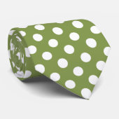 Cravate Pois blanc sur le vert olive (Roulé)